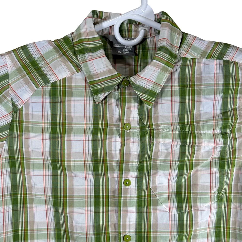 Salomon Shirt ActiLite Mens Small Green Plaid Short Sleeve Button Down Hiking